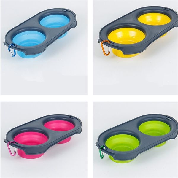 

Collap ible feeding pet food bowl ilicone 4 color cat double feeder bowl travel eco friendly cat foldable dog upplie 6 66zx e1