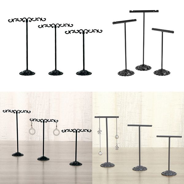 

6pack metal t bar earring necklace jewelry display stand rack holder set, Black;white