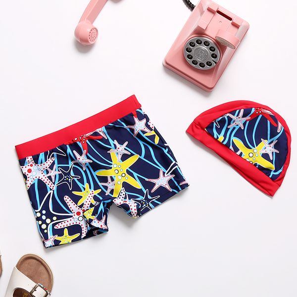 

children's trunks with a swimming cap lovely printing comfortable boy's swimsuit kids briefs beach suits