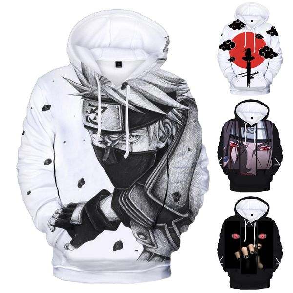 

anime naruto akatsuki hoodies women men harajuku sweatshirts kids tracksuit kakashi sasuke hooded autumn thin velvet hoodies, Black