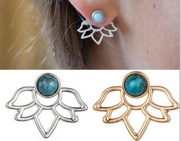 

европа и соединенные штаты ретро бирюзовые лепестки лотоса полые листья серьги лист стад серьги оптом бесплатная доставка, Golden;silver