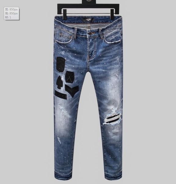 

2020 new arrival men designer jeans denim embroidery pants fashion holes trousers it225 size 28-38, Blue