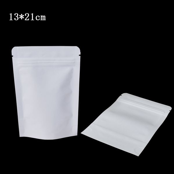 

13*21cm 50pcs/lot white resealable mylar foil kraft paper stand up packing bags for dried nuts food craft paper zipper packaging bag