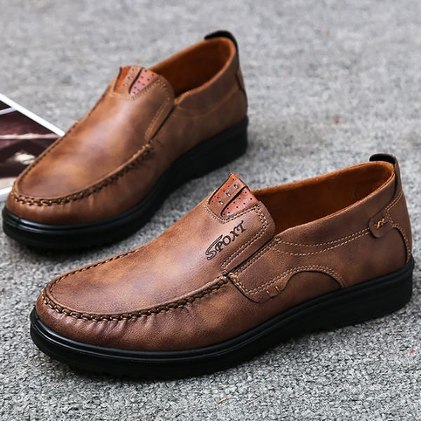 

shoes men leather factory outlets casual non slip footwear man plus size 45-48 working sewing shoes 2019 news scarpe uomo, Black