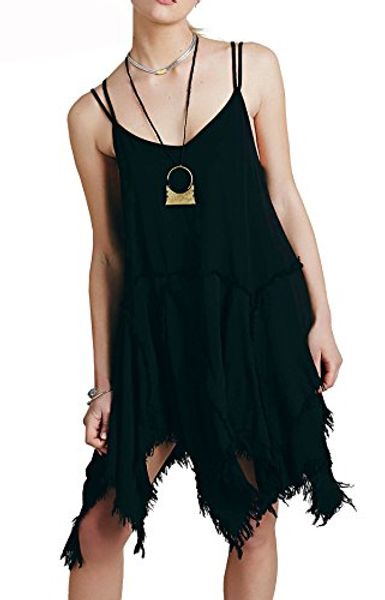 

r.vivimos women spaghetti straps asymmetrical hem short sun dress, Black;gray
