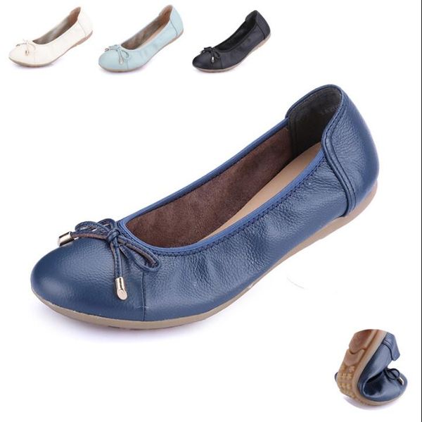 

4 colors plus size (35-43) genuine leather women shoes woman flats fashion female casual work ballerina flat shoes women, Black