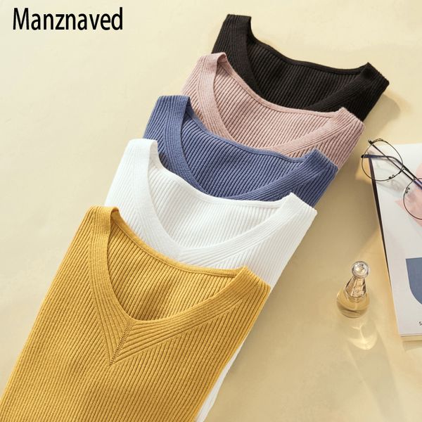 

2019 autumn winter basic v-neck solid sweater pullover women female knitted sweater slim long sleeve badycon cheap, White;black