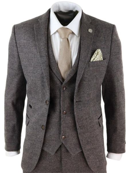 

2020 brown мужские костюмы wool 3 шт проверить костюм homme tweed заказунаша fit остроконечный шоры гэтсби 1920-х годов костюм, White;black