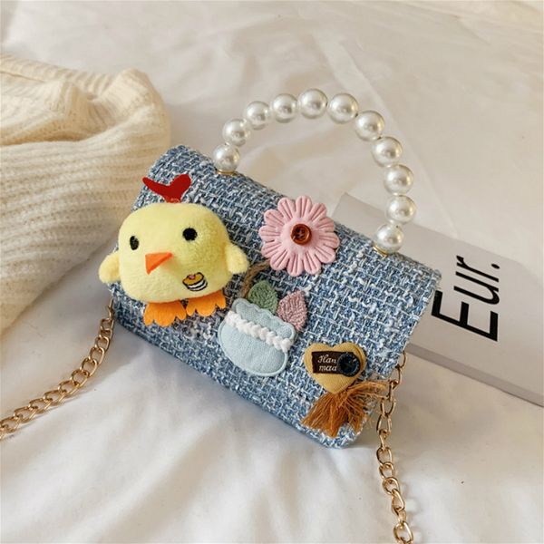 

fashion lovely children mini crossbody bags wool plaid pearl handle baby girls small shoulder bag kids coin purse box wallet, White