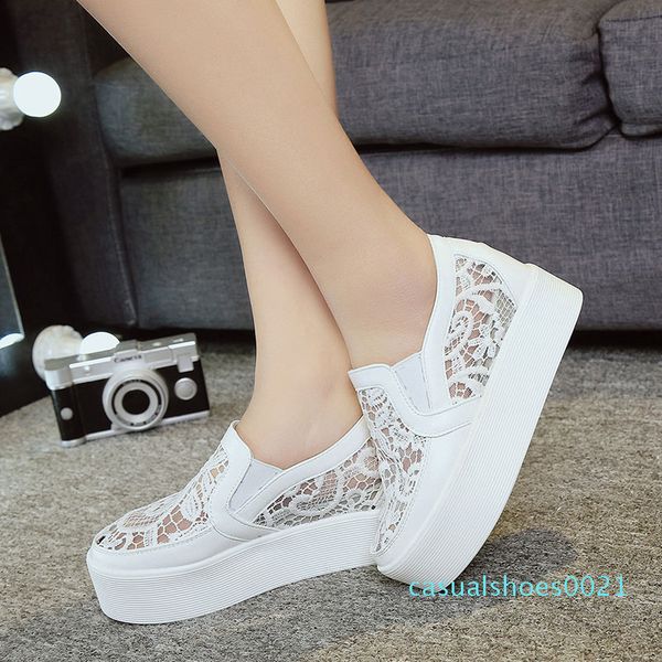 

6cm high heels 2016 women mesh hollow loafers casual shoes woman platform wedges breath sandals flats sandalias zapatos mujer c21, Black