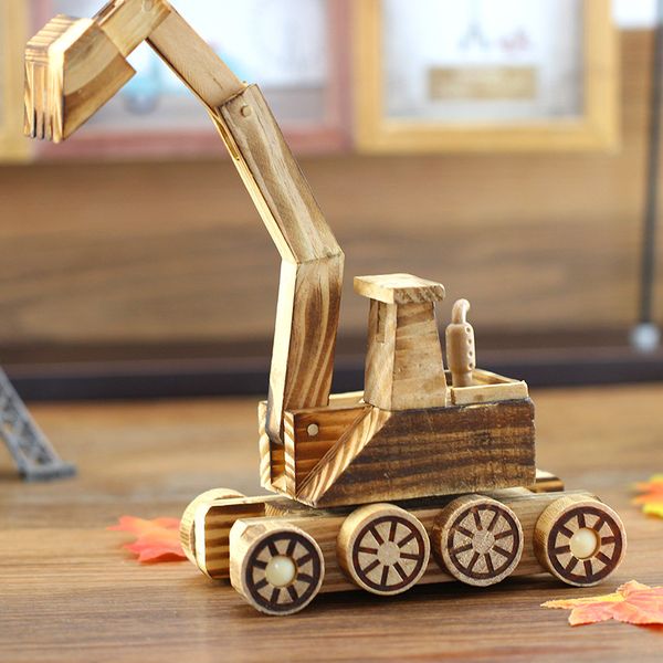

wooden excavators- children's toys- excavator engineering vehicle model, wooden crafts decoration