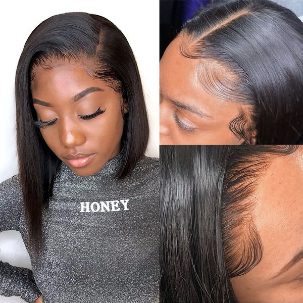 

150% lace front human hair wig malaysia short cut bob wigs for women remy 13x4 straight ombre wigs, Black;brown