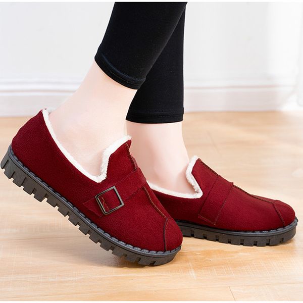 

women's winter woman suede plush warm slip on platform shoes women buckle comfort classic flat female fashion causal shoes, Black