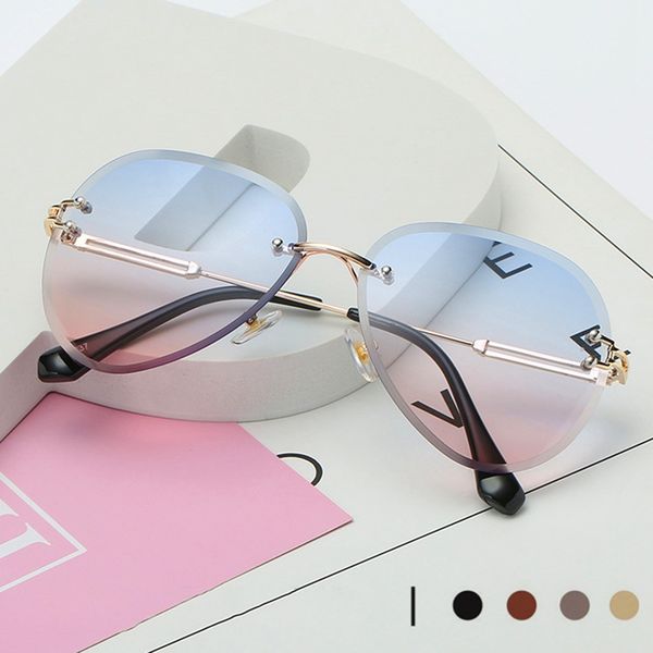 

rimless sunglasses women brand designer sun glasses gradient shades cutting lens ladies frameless metal eyeglasses uv400, White;black