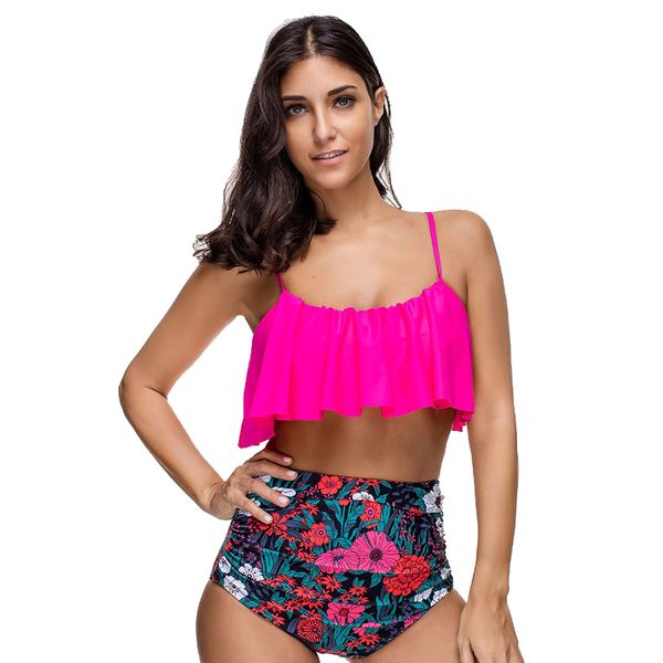 

swimwear women bikini sets 2020 high waist swimsuits ruffles bikinis swimming suit for womens push up bathing suits women, White;black