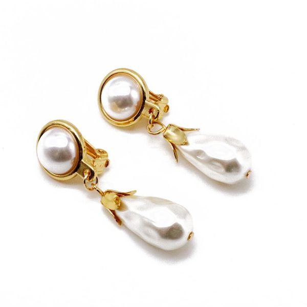 

fashion teardrop pearl elegant alloy cute sweet elegant clip-on party holiday earring for women, Silver