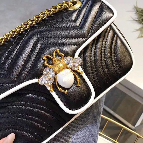 

designer-bee love heart v wave pattern satchel designer shoulder bag bees chain handbag crossbody purse lady shopping tote bags