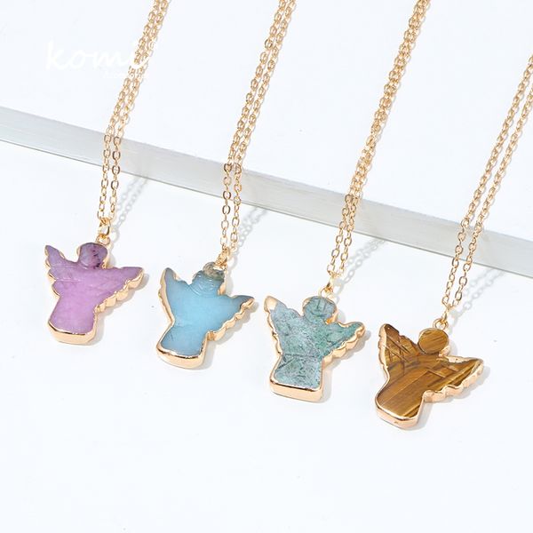 

komi fashion acrylic angel pendant necklace 7 styles inlay alloy multicolor natural stone geometry necklace jewelry female k0845, Silver