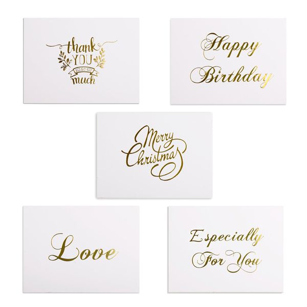 

48pcs mini gold embossed thank you card valentine happy birthday christmas party wedding invitations letter greeting cards