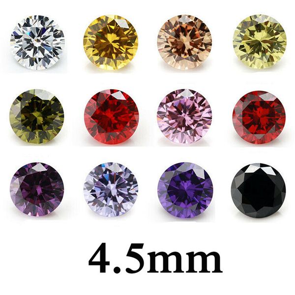 

100pcs/ bag 4.5mm 5a round faceted cut loose zircon beads gem hig quality cubic diy vvs loose gemstones findings wholesale 12 colors, Black