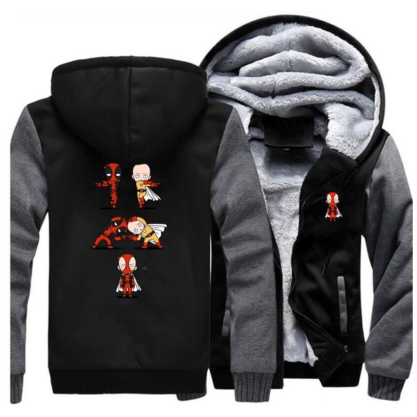 

dealpool wade winston jackets men one punch man saitama sweatshirts hoodies winter thick zipper coats sportswear funny outwear, Black