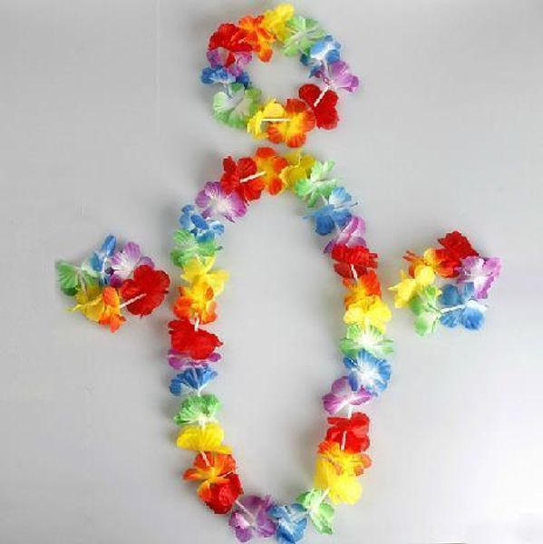 

80 sets hawaiian set flower lei fower bracelet flower headband, hula luau set fancy dress for party dancing kids ing