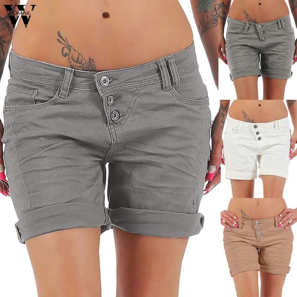 

womail shorts 1pc summer short casual women plue size causal solid button mid waist summer loose wide shorts 19 jun04, White;black