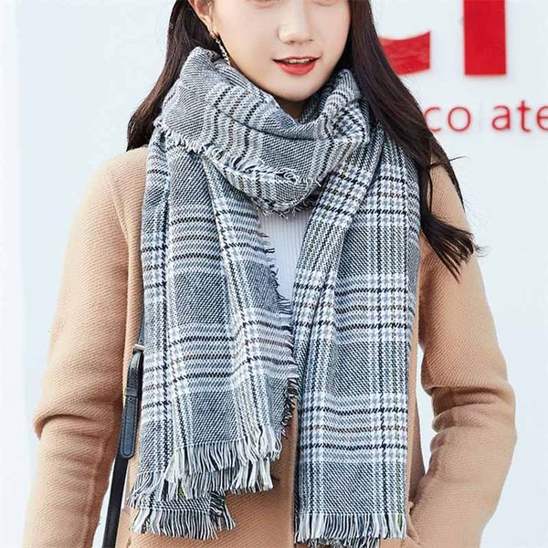 

2018 winter warm tiebiao scarf girls students patchwork knitting wool neck women harbor wind with double shawl tide, Blue;gray