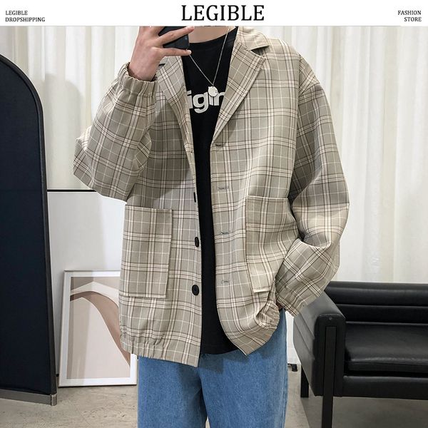 

legible 2020 spring korean men's blazers england style young fashion single breasted plaid blazer men oversize casual suit, White;black