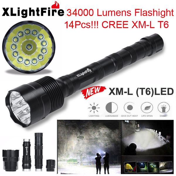 

xlightfire 14x xml t6 5 mode 18650 super bright led 2019 new arrival powerful torch 32000 lumens light