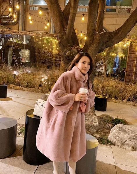 

designer solid pink color fashion warm clothes casual luxury long coats winter faux fur womens coats, Black