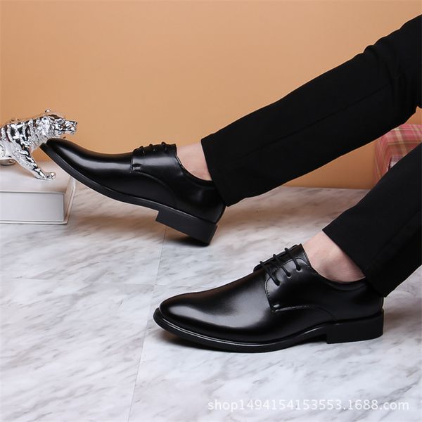 

fashion leather men's shoes breathable england korean style of the men's youth pointed dress business casual wedding shoes, Black