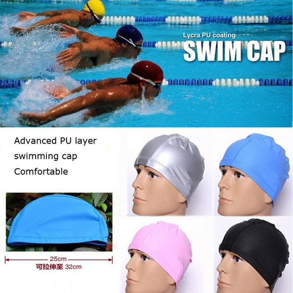 

new fashionswimming cap pu coating hat sportive water proof ear cup anti swim hat, Blue;gray