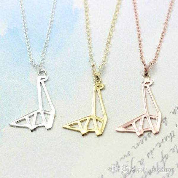 

10pcs- n077 gold silver simple origami dinosaur necklace cute paper dinosaur necklace modern minimalist animal pendant necklaces