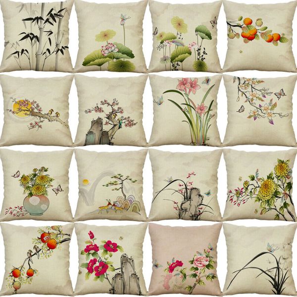 

hglegyw chinese style painting pillow case cotton linen cushion cover throw home decor
