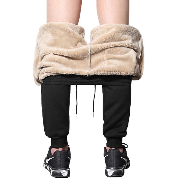 

drawstring sweatpants 2019 trousers mens fashions pants men joggers pantalon homme harem pants man winter warm plush 4xl, Black