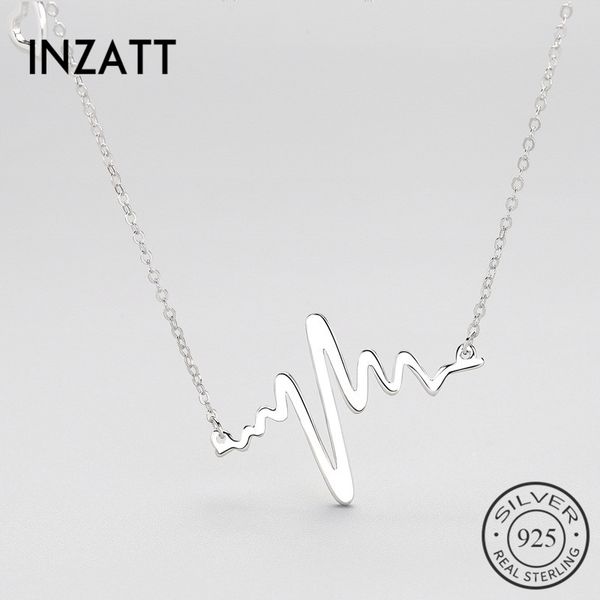 

inzageometric heartbeat diagram pendant necklace real 925 sterling silver for women birthday party fine jewelry 2018 gifts