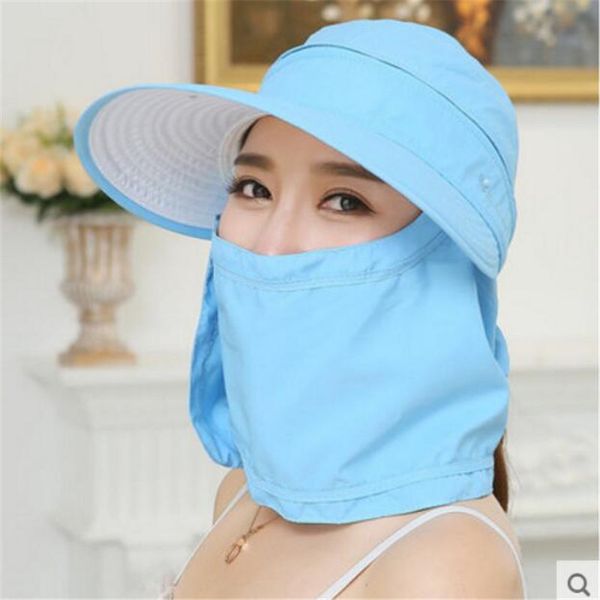 

anti-spray face mask anti-epidemic design sun hats summer big eaves adjustable fisherman hat for women men, Blue;gray