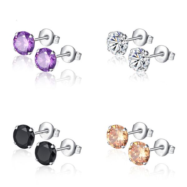 

round white diamond concise zircon claw ear nail ear nail ornaments stud earrings ladies designer earrings designer jewelry, Silver