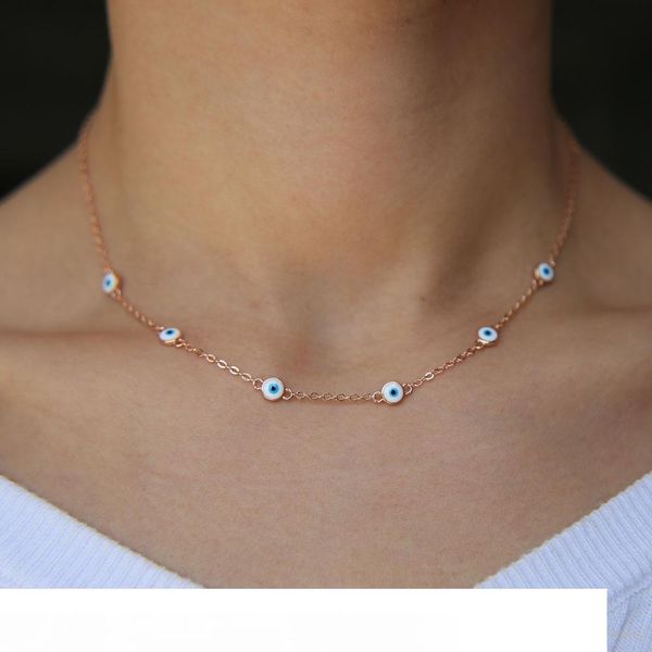 

enamel white evil eye round dots charm link chain rose gold color lucky turkish evil eye women elegance fashion jewelry chain necklace, Silver
