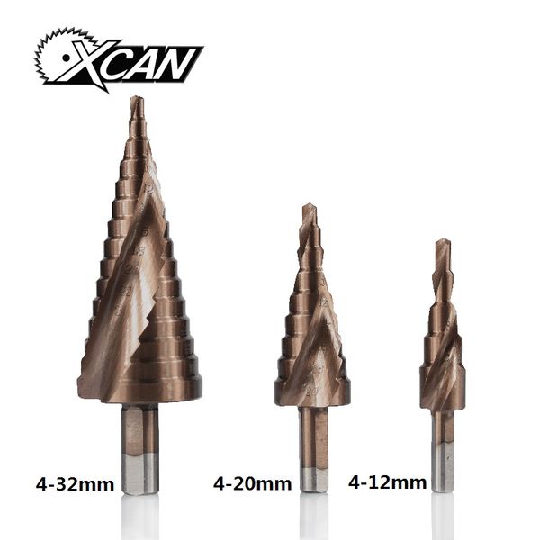 

xcan 3pcs 4-12/20/32mm hss spiral grooved step drill bit set ticn coated step hole cutter cone drill bit set