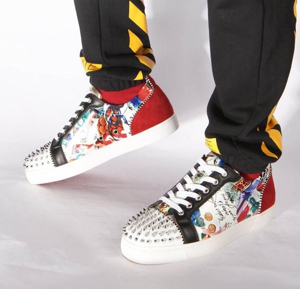 

red bottom sneakers junior spikes leather sneakers new men trainers grey suede genuine leather party shoes wedding shoes, Black