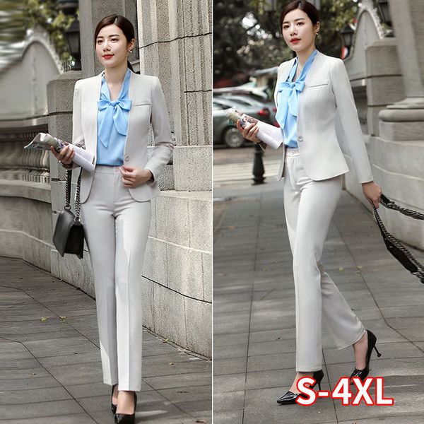 

women's suits & blazers women formal pants black apricot long sleeve slim blazer and pant office ladies professional casual work wear, White;black