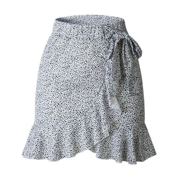

leopard wrapped skirt women casual flounce bow tie vestido summer style boho resort office lady ruffles asymmetrical skirts, Black