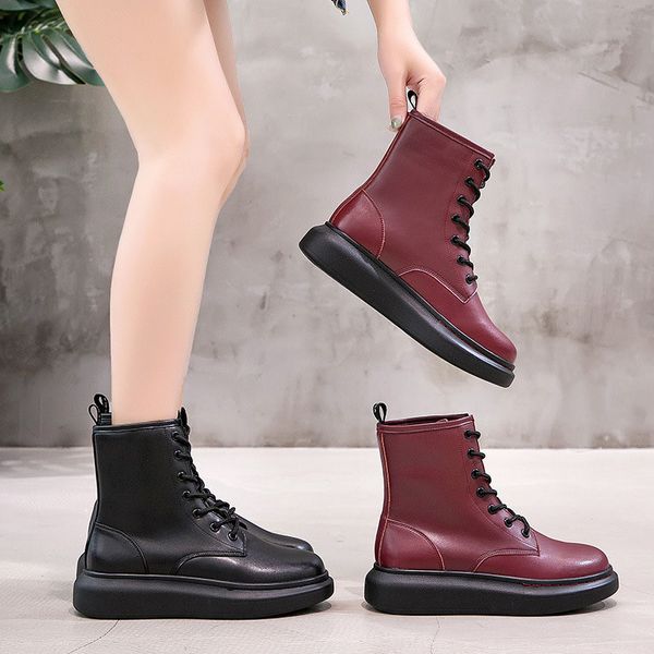 Fashion Women's Martin Boots Winter PU Leather High Help Wild Short Casual Shoes