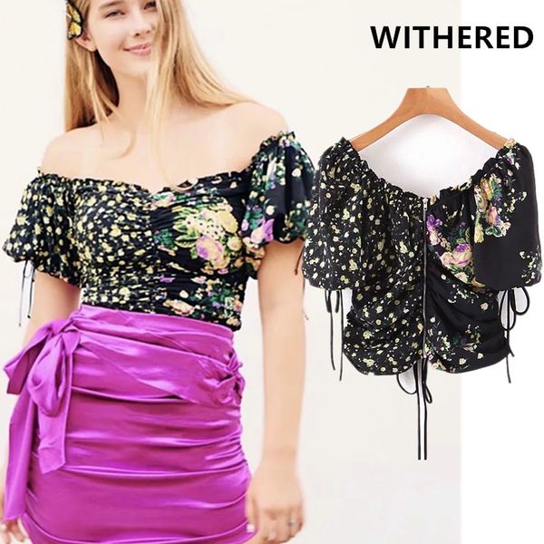 

withered fashion blogger vintage floral slash neck short shirt blusas mujer de moda 2019 kimono blouse womens blouse, White