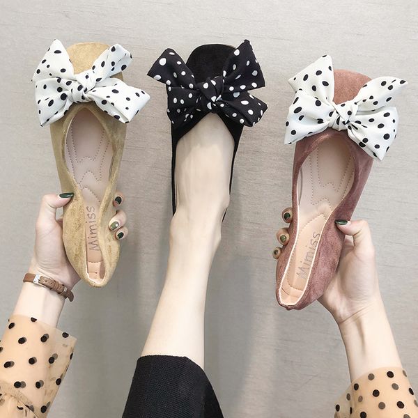 

2020 spring and autumn new flat shoes ladies casual round toe comfortable shallow mouth sweet bow light zapatillas mujer w28-12, Black