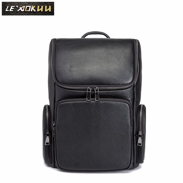 

men quality leather design casual travel bag male fashion backpack daypack university student school book 16" lapbag 419-18