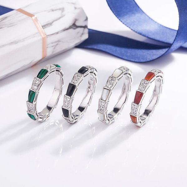 

s925 sterling silver snake ring white fritillaria micro-inlaid single row diamond personalized women's ring