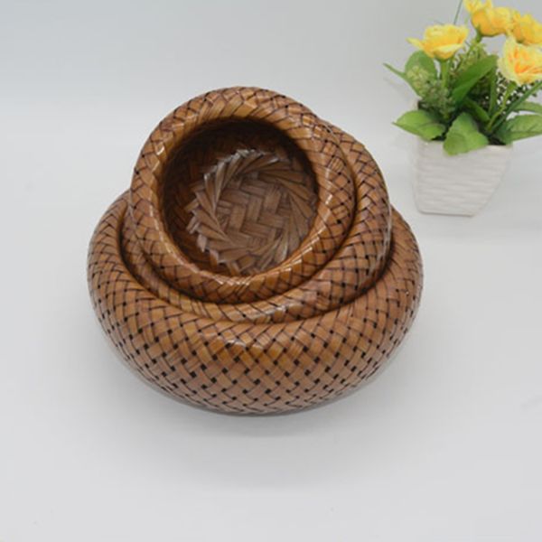 

3 шт бамбук корзина фруктов набор сплетенные птичье гнездо конфеты хлеб торт организация двойной слой круглый пикник хранения продуктов ручн
